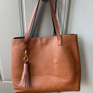 Vegan leather tote with blush tassel